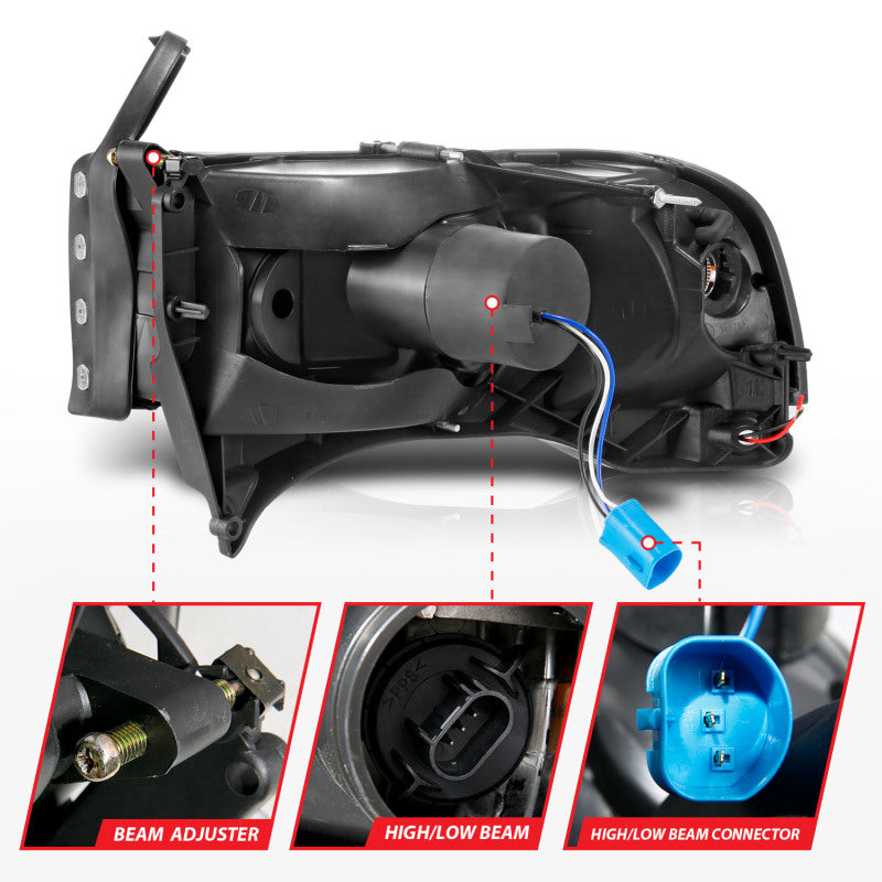 ANZO 94-02 Dodge RAM Crystal Headlight - w/ Light Bar Chrome Housing 111555