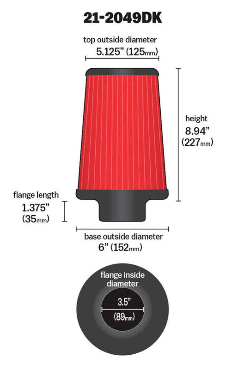 AEM 3.5 inch Short Neck 9 inch Element Filter Replacement 21-2049DK