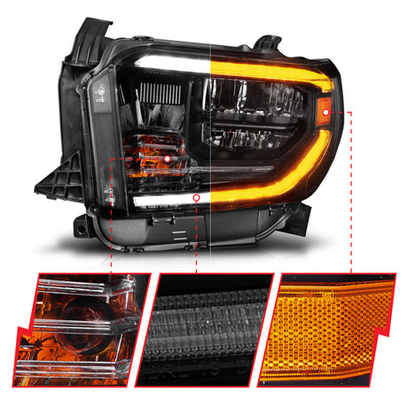 ANZO 2014-2017 Toyota Tundra LED Crystal Headlights w/ Switchback Black Housing w/ DRL 111531