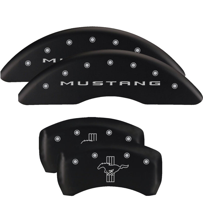 MGP 4 Caliper Covers Engraved Front 2015/Mustang Engraved Rear 2015/Bar & Pony Black finish slvr ch 10202SMB2BK