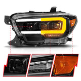 ANZO 16-22 Toyota Tacoma LED Projector Headlights w/ Light Bar Sequential Black Housing w/Initiation 111563