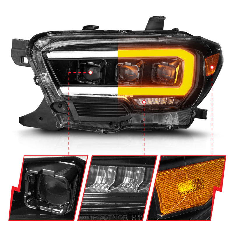 ANZO 16-22 Toyota Tacoma SR/SR5 ONLY Full LED Proj Headlights w/Light Bar Seq. Blk w/Initiation Lgt 111562