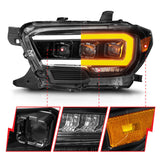 ANZO 16-22 Toyota Tacoma SR/SR5 ONLY Full LED Proj Headlights w/Light Bar Seq. Blk w/Initiation Lgt 111562