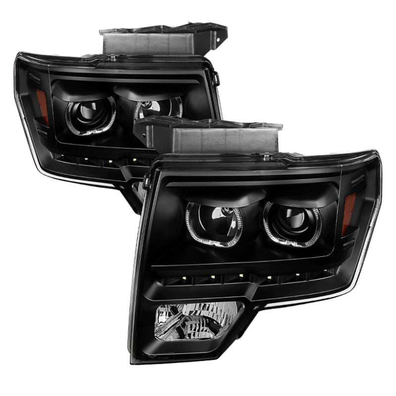 Xtune Ford F150 09-14 Projector Headlights Halogen Model Only LED Halo Black PRO-JH-FF15009-CFB-BK 9032226