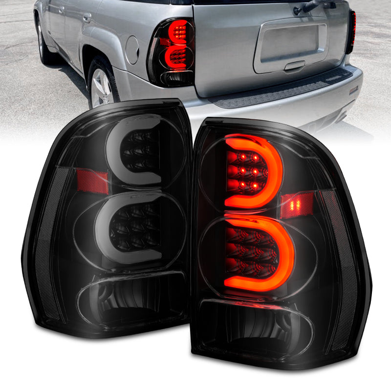 ANZO 2002-2009 Chevrolet Trailblazer LED Tail Lights w/ Light Bar Black Housing Smoke Lens 311372