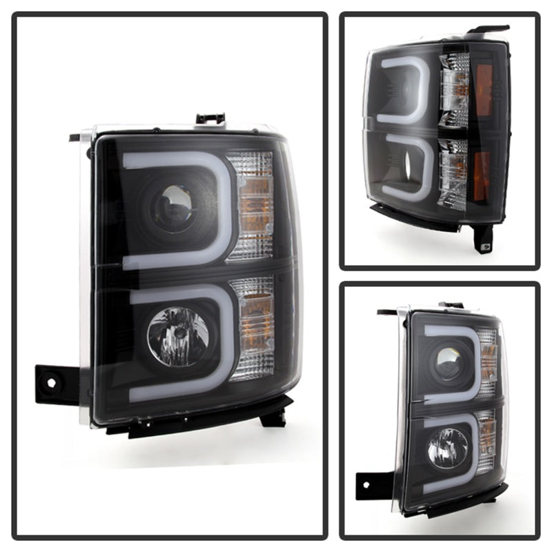 Spyder Chevy Silverado 1500 14-16 Projector Headlights Light Bar DRL Blk PRO-YD-CS14-LBDRL-BK 5079473