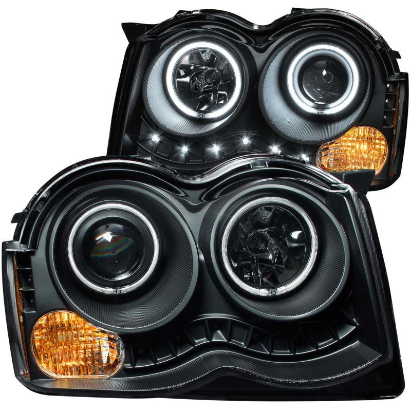 ANZO 2008-2010 Jeep Grand Cherokee Projector Headlights w/ Halo Black (CCFL) 111213