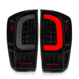 ANZO 16-21 Toyota Tacoma LED Tail Lights - w/ Light Bar Sequential Black Housing & Smoke Lens 311401
