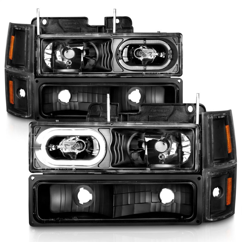 ANZO 88-98 Chevrolet C1500 Crystal Headlights Black Housing w/ Signal and Side Marker Lights 111507