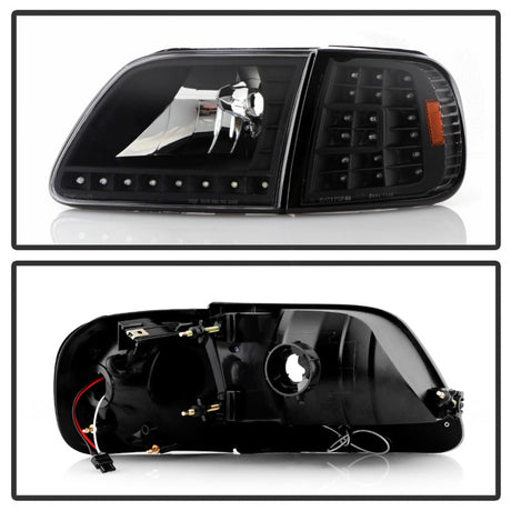 Xtune Ford F150 97-03 Crystal Headlights w/ Clear LED Corners Black HD-ON-FF15097-LED-SET-BK 5014184