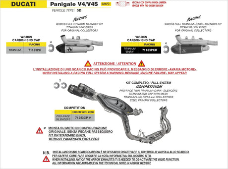 71253CP Arrow Exhaust full system Ducati Panigale V4 2025 2026 Full High Pro-Race Titanium Black Racing