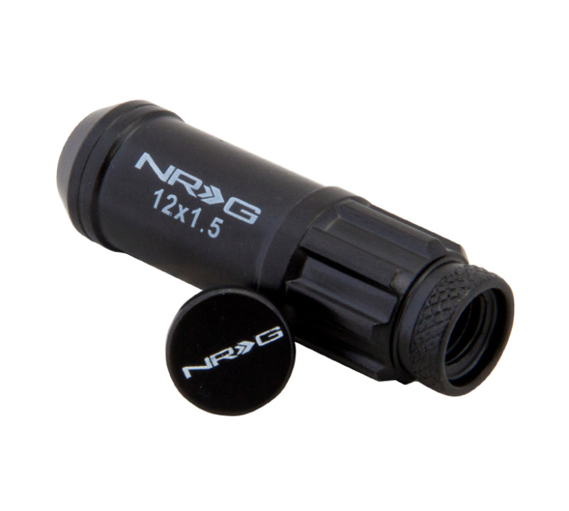 NRG 700 Series M12 X 1.5 Steel Lug Nut w/Dust Cap Cover Set 21 Pc w/Locks & Lock Socket - Black LN-LS700BK-21