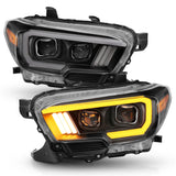 ANZO 2016-2017 Toyota Tacoma Projector Headlights w/ Plank Style Switchback Black w/ Amber w/ DRL 111397