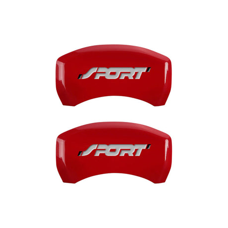 MGP 4 Caliper Covers Engraved Front & Rear No bolts/Sport Red finish silver ch 10229SSP1RD