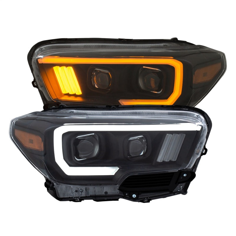 ANZO 2016-2017 Toyota Tacoma Projector Headlights w/ Plank Style Switchback Black w/ Amber w/ DRL 111397