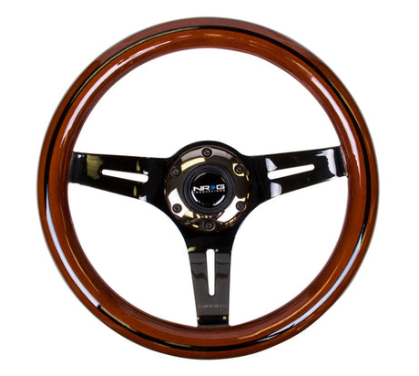 NRG Classic Wood Grain Steering Wheel (310mm) Dark Wood & Black Line Inlay w/Blk Chrome 3-Spoke Ctr. ST-310BRB-BK