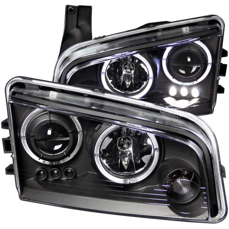 ANZO 2006-2010 Dodge Charger Projector Headlights w/ Halo Black 121381