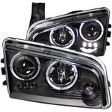ANZO 2006-2010 Dodge Charger Projector Headlights w/ Halo Black 121381