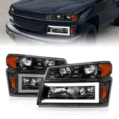 ANZO 04-12 GM Colorado/Canyon/I-Series Crystal Headlights - w/ Light Bar Black Housing 4pcs 111558