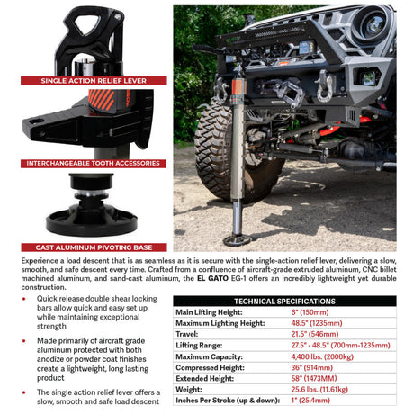 Go Rhino Xventure Gear EG1 El Gato Hydraulic Jack - Graphite XG-RJ50010B