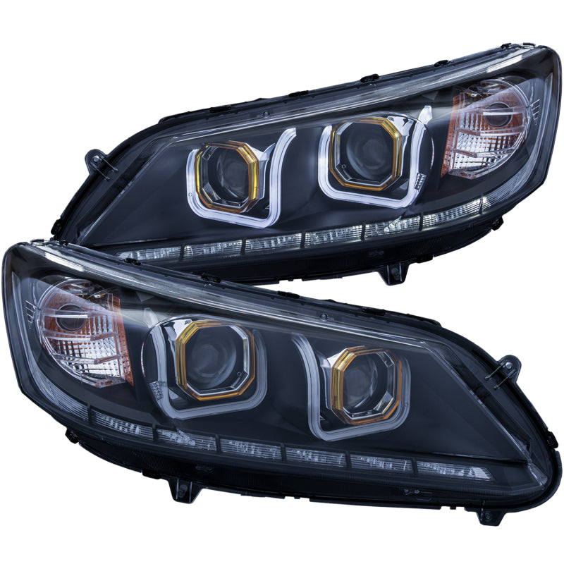 ANZO 2013-2015 Honda Accord Projector Headlights w/ U-Bar Black 121492