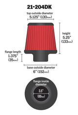 AEM 3.5 inch Short Neck 5 inch Element Filter Replacement 21-204DK