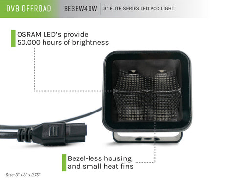 DV8 Offroad 3in Cube LED Light 40W Pod Light 5W LED BE3EW40W