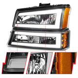 ANZO 2003-2006 Chevrolet Silverado 1500 Crystal Headlights w/ Light Bar Black Housing 111501