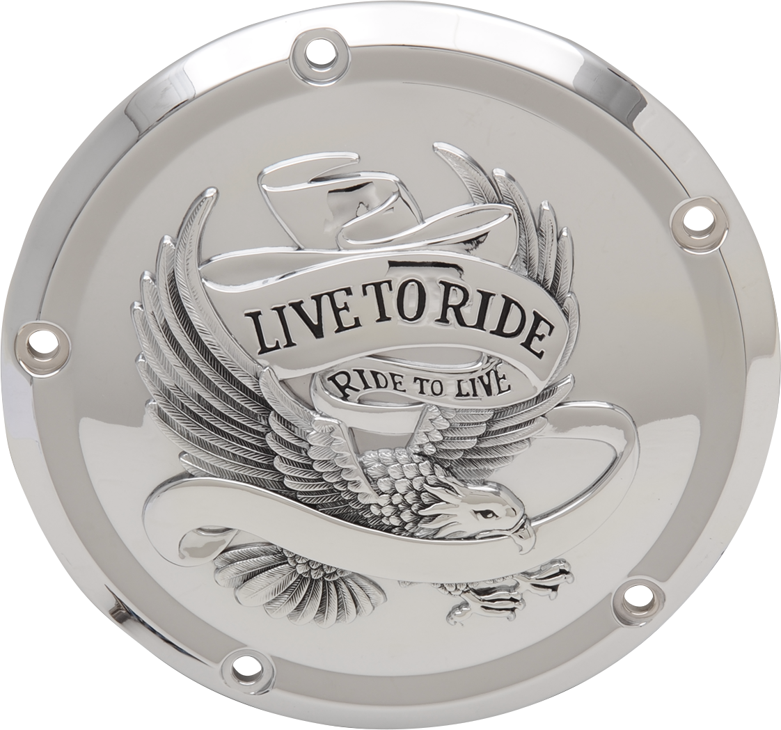DRAG SPECIALTIES Live to Ride Derby Cover - 5 agujeros - Cromo D33-0110CA 