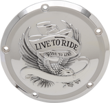 DRAG SPECIALTIES Live to Ride Derby Cover - 5 agujeros - Cromo D33-0110CA 