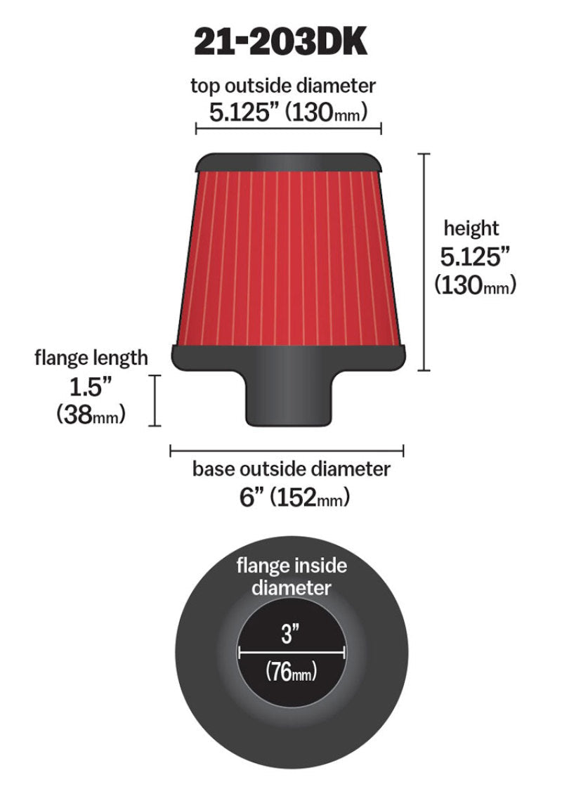 AEM 3 inch Short Neck 5 inch Element Filter Replacement 21-203DK
