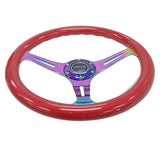NRG Classic Wood Grain Steering Wheel (350mm) Red Grip w/Neochrome 3-Spoke Center ST-015MC-RD
