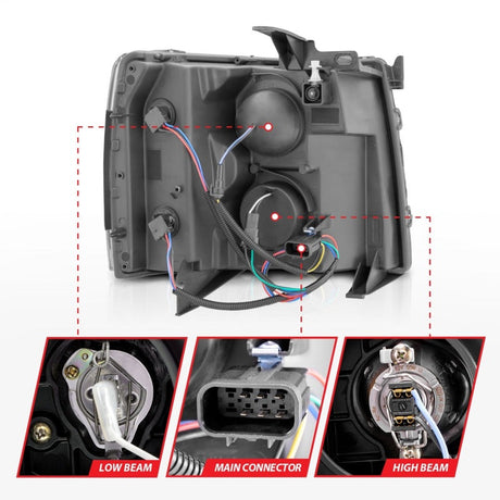 ANZO 2007-2013 Chevrolet Silverado 1500 Projector w/ Light Bar Chrome Housing w/ Sequential 111546