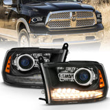 ANZO 2009-2018 Dodge Ram 1500 Projector Headlights Plank Style Halo w/Switchback Matte Black 111489
