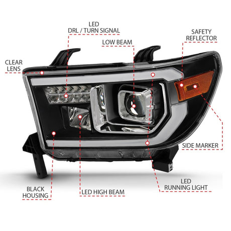 ANZO 2007-2014 Toyota Tundra Projector Light Bar H.L Black Amber(Led High Beam) (Halogen Version) 111447