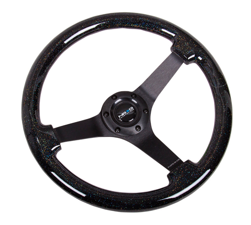 NRG Reinforced Steering Wheel (350mm / 3in Deep) Classic Blk Sparkle Wood Grain w/Blk 3-Spoke Center RST-036BSB-BK