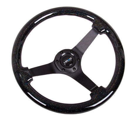 NRG Reinforced Steering Wheel (350mm / 3in Deep) Classic Blk Sparkle Wood Grain w/Blk 3-Spoke Center RST-036BSB-BK