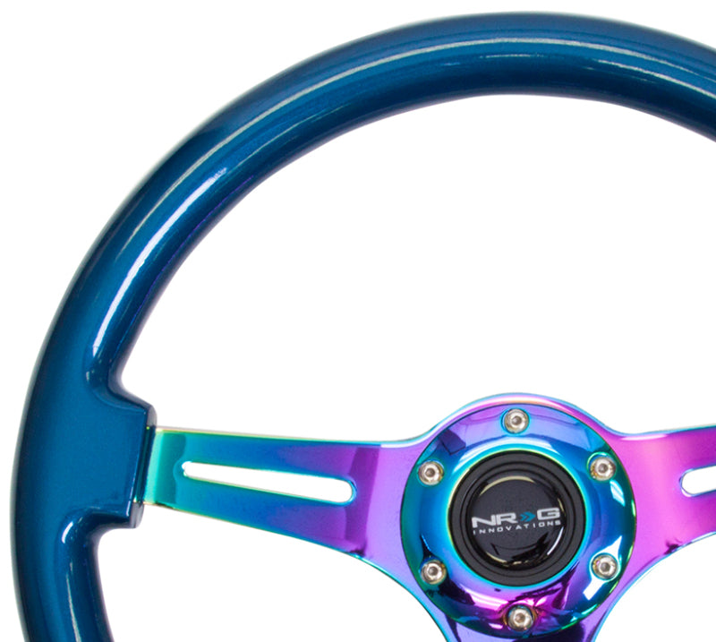 NRG Classic Wood Grain Steering Wheel (350mm) Blue Pearl/Flake Paint w/Neochrome 3-Spoke Center ST-015MC-BL