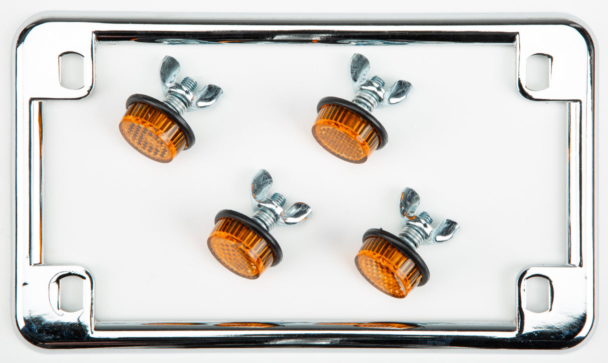 CHRIS PRODUCTS License Plate Frame W/4 Amber Reflectors Chrome 601