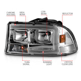 ANZO 97-04 Dodge Dakota/Durango Crystal headlight Set w/ Light Bar Chrome Housing 111592