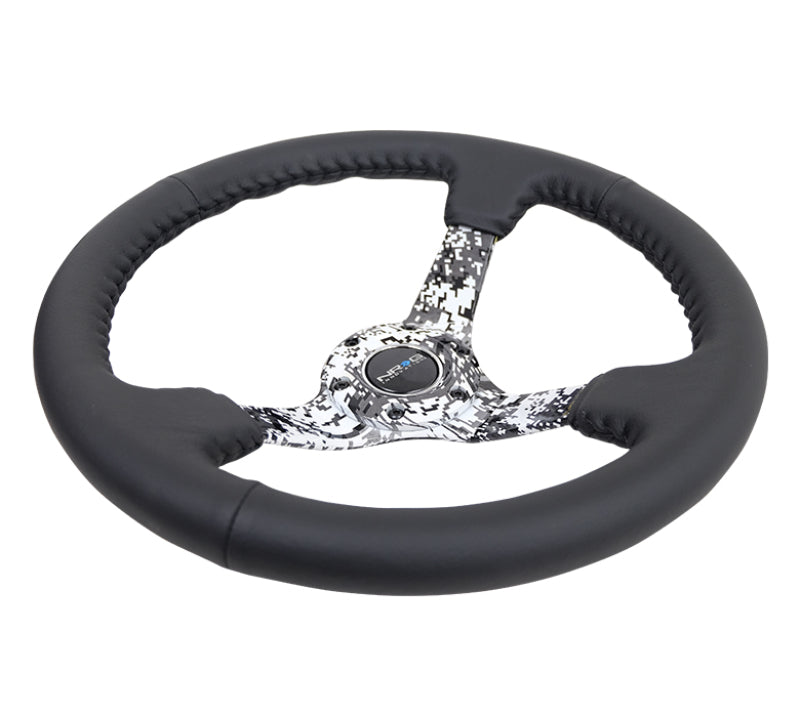 NRG Reinforced Steering Wheel (350mm / 3in. Deep) Blk Leather w/Hydrodipped Digi-Camo Spokes RST-036DC-R