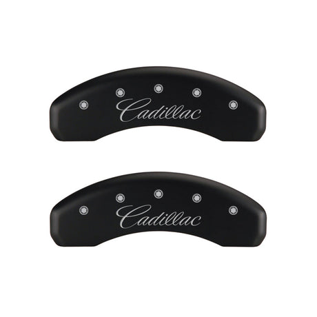 MGP 4 Caliper Covers Engraved Front & Rear Cursive/Cadillac Red finish silver ch 35015SCADRD