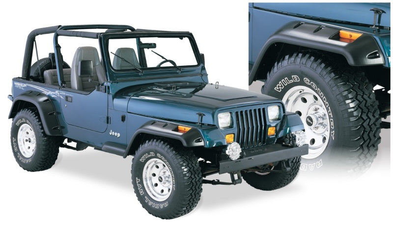 Bushwacker 87-95 Jeep Wrangler Cutout Style Flares 4pc Cutting Optional Not Renegade - Black 10909-07
