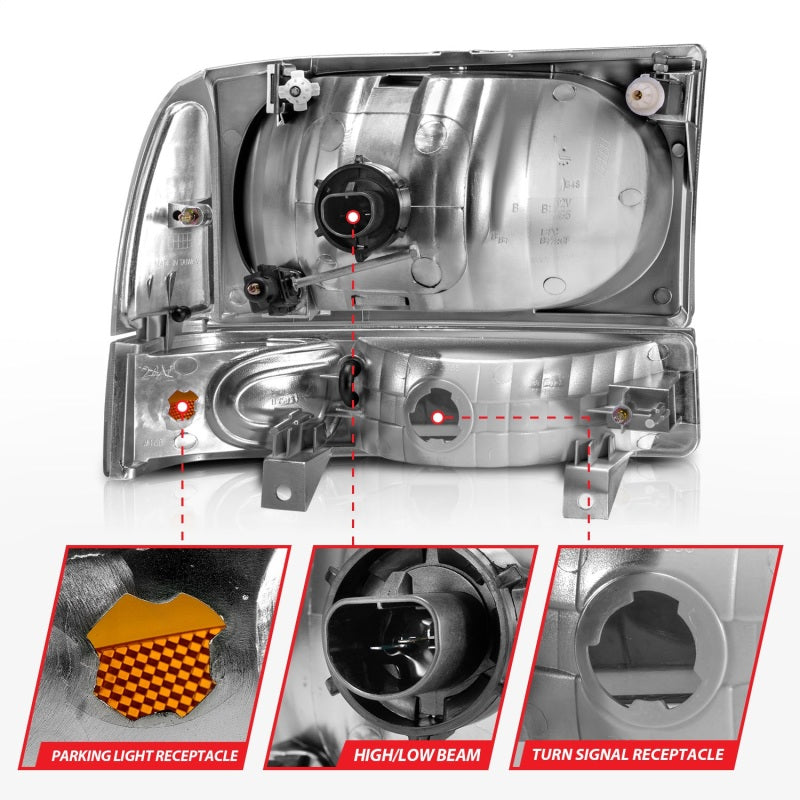 ANZO 2000-2004 Ford Excursion Crystal Headlights Black 111080