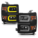 ANZO 14-15 Chevrolet Silverado 1500 Projector Headlights w/ Plank Style Switchback Black w/ Amber 111412