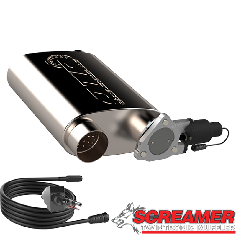 QTP 3in Weld-On 304SS Reverse Screamer Muffler w/Bolt-On QTEC Electric Cutout 13301C
