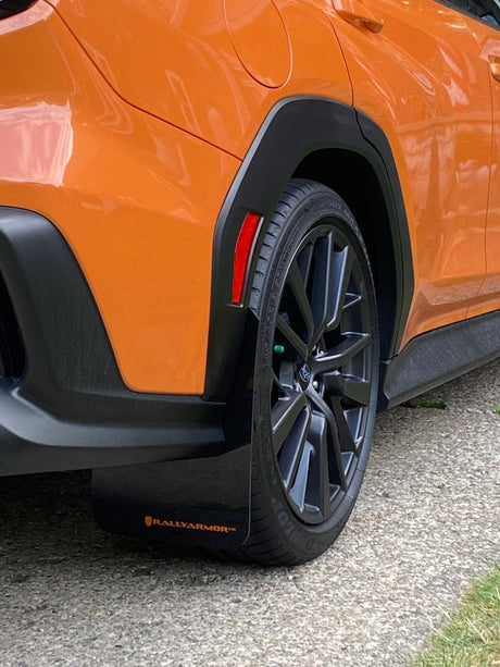 Rally Armor 2022 Subaru WRX Black UR Mud Flap w/ Orange Logo MF92-UR-BLK/OR