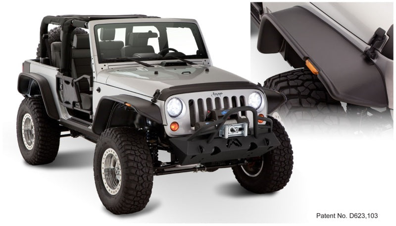 Bushwacker 07-18 Jeep Wrangler Flat Style Flares 4pc Fits 2-Door Sport Utility Only - Black 10919-07
