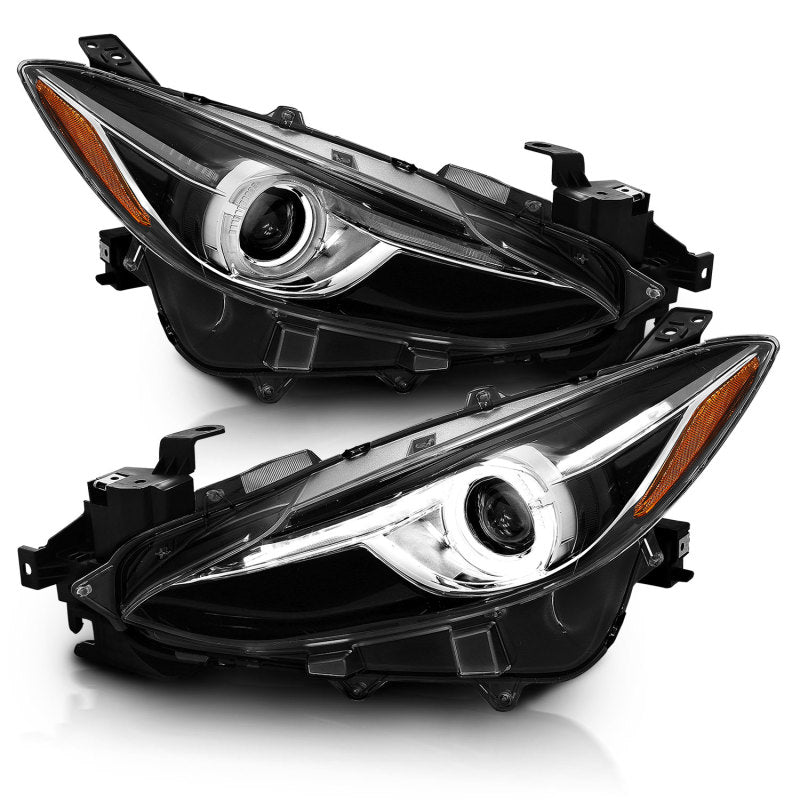 ANZO Projector Headlights With Halo Black w/Amber 14-17 Mazda 3 121522