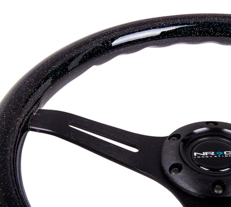 NRG Classic Wood Grain Steering Wheel (350mm) Black Sparkled Grip w/Black 3-Spoke Center ST-015BK-BSB